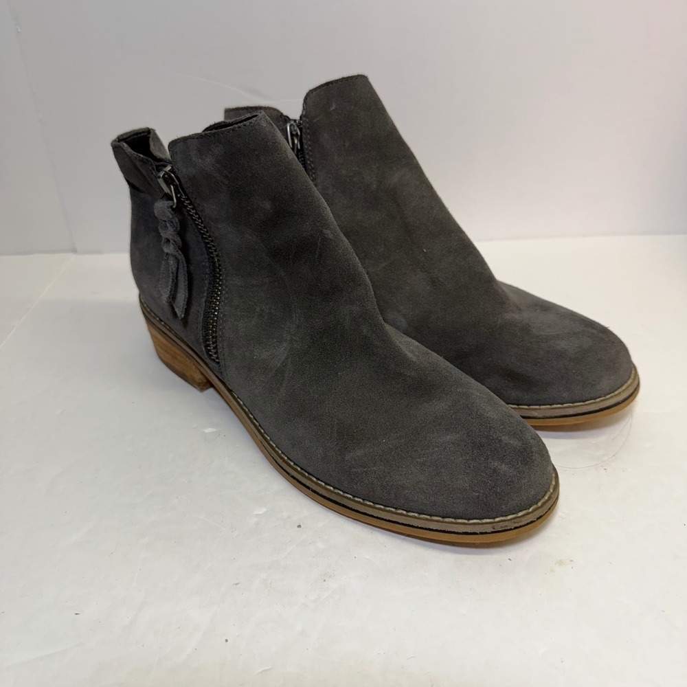 Blondo Waterproof Grey Suede Ankle Boots Low Block Heel Side Zip Booties
